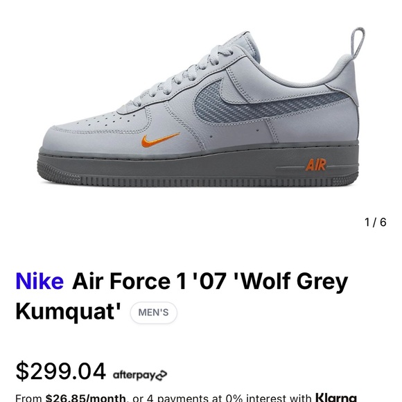 Nike Air Force 1 Low in Wolf Grey and Kumquat